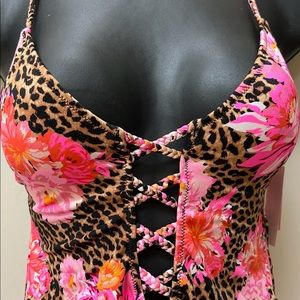 Victoria Sceret one piece bathing suit swimsuit floral - cheetah print